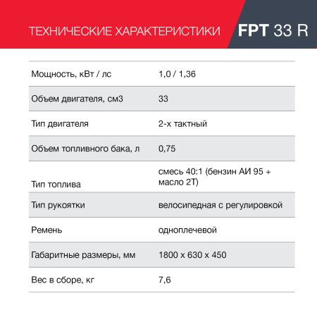 FUBAG Бензиновый триммер FPT 33R + Триммерная леска сечение витой квадрат L 130 м * 2.4 мм в ПОДАРОК в Брянске фото