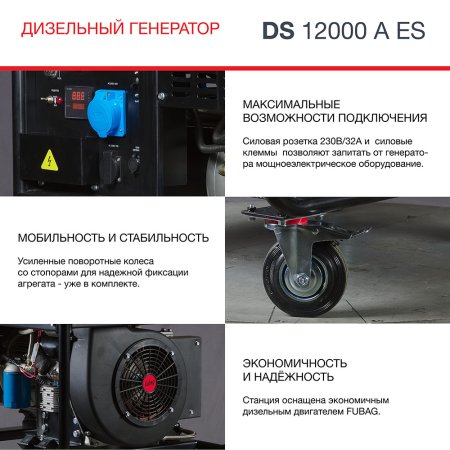 Дизельный генератор FUBAG DS 12000 A ES с электростартером и коннектором автоматики в Брянске фото